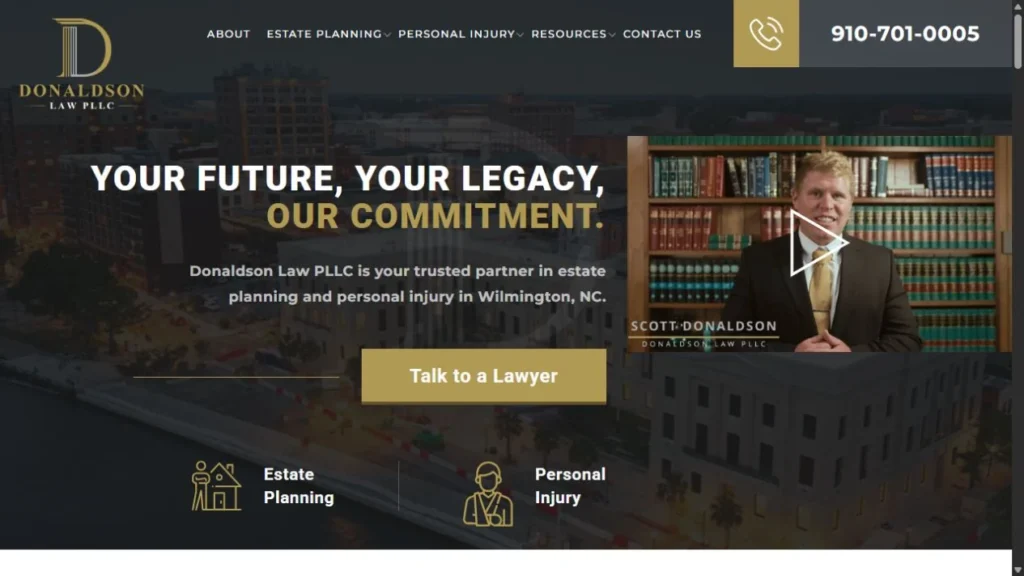 Donaldson Law Firm website homepage showing its design and navigation