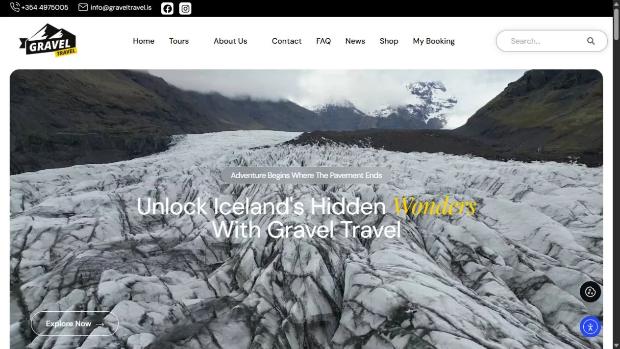 Gravel Travel Iceland website — live website screenshot