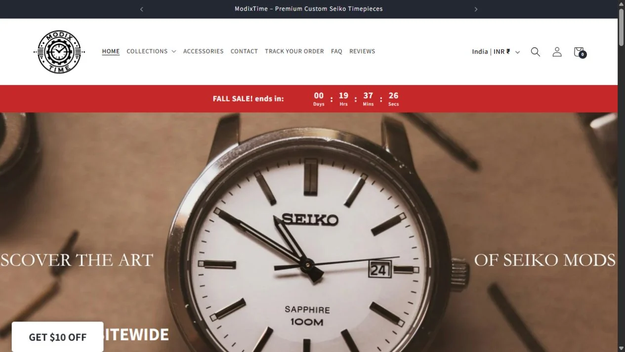 ModixTime watch store — live website screenshot