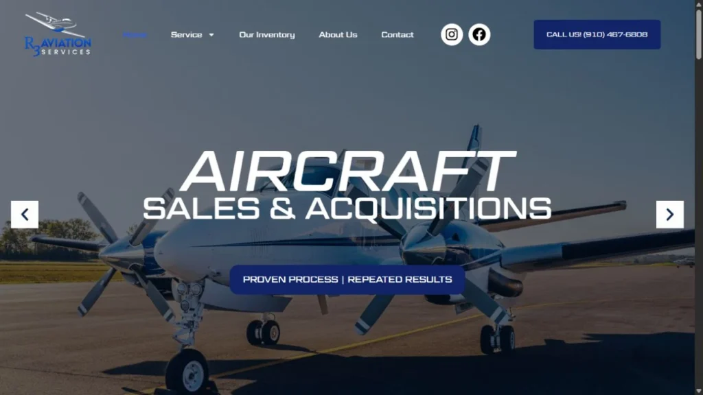 R3 Aviation Services website homepage showing its design and navigation