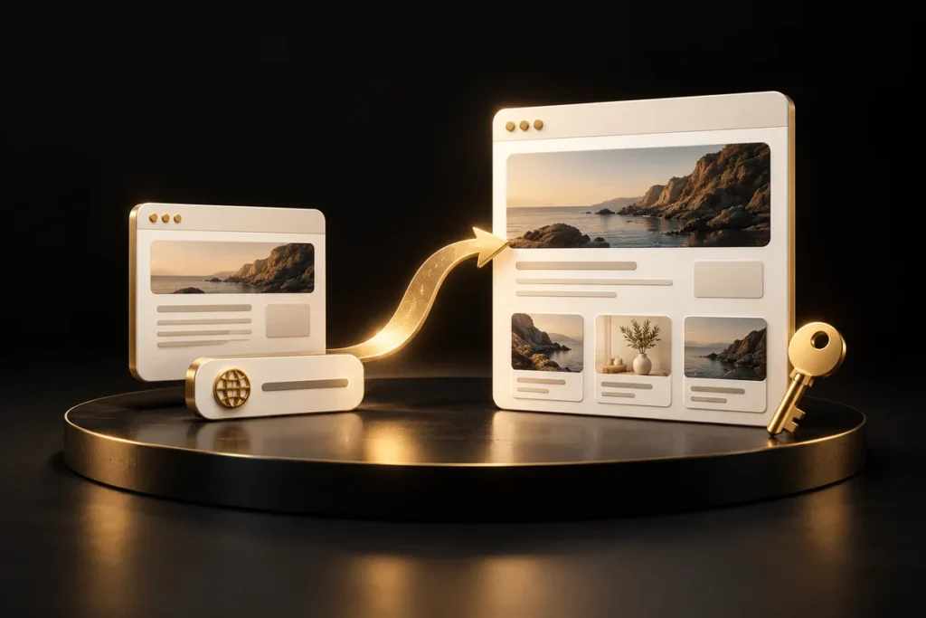 Small business website and domain tag moving to a modular cream website