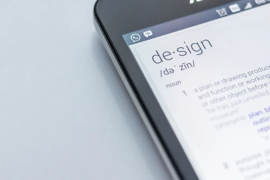 Design definition displayed on a smartphone