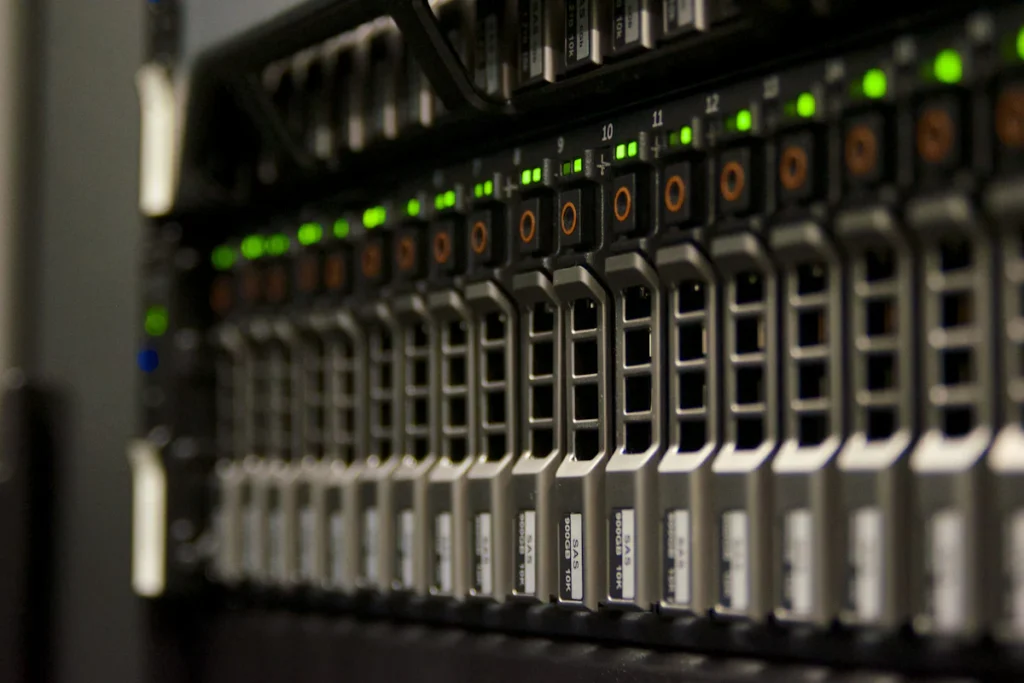 Server racks and network equipment illustrating a hosting move
